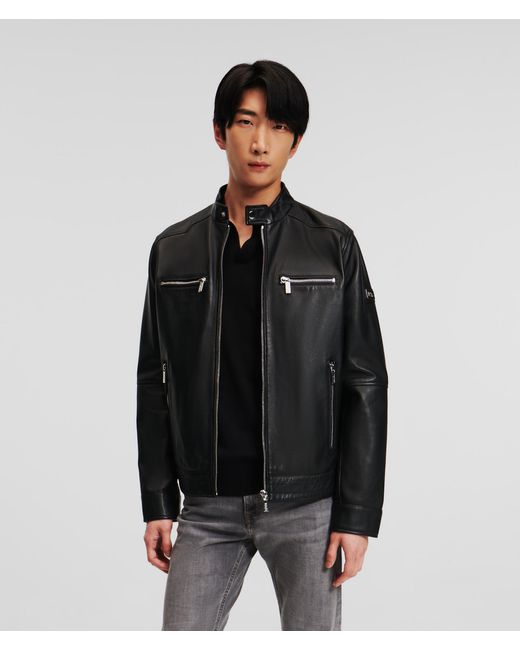 Karl Lagerfeld Black Zip-up Leather Jacket for men