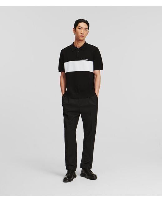 Karl Lagerfeld Black Color Block Short-sleeved Polo Shirt for men