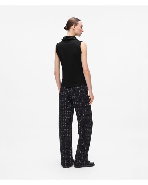 Karl Lagerfeld Black Bouclé Detail Polo Shirt