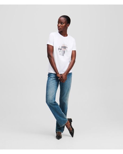 Karl Lagerfeld White Ikon Karl & Choupette Rhinestone T-Shirt
