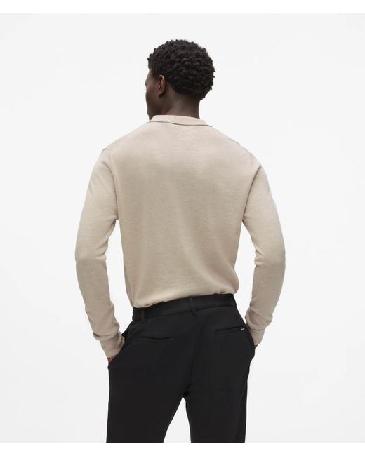 Karl Lagerfeld Natural Merino Wool Long-Sleeved Polo Shirt for men