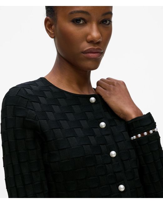 Karl Lagerfeld Black Faux-Pearl Detail Knit Cardigan