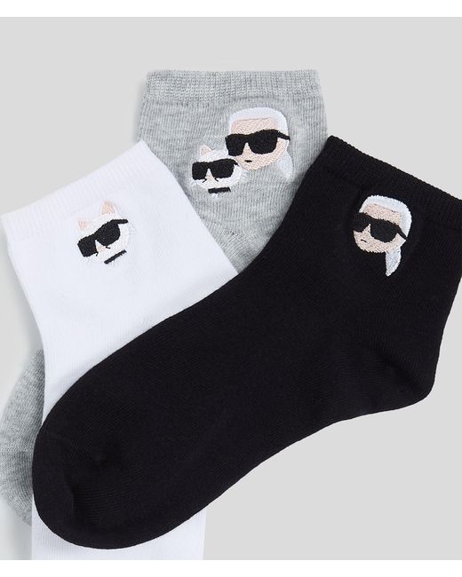 Karl Lagerfeld White Ikon Short Socks – 3-Pack, Multicoloured for men