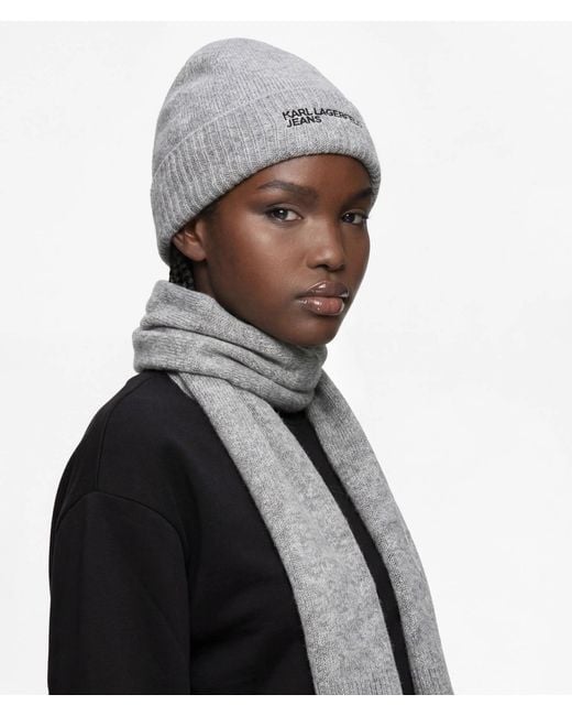 KL Jeans White Melange Beanie And Scarf Gift Set