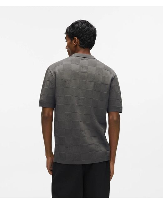 Karl Lagerfeld Gray Monogram Checked Polo Shirt for men