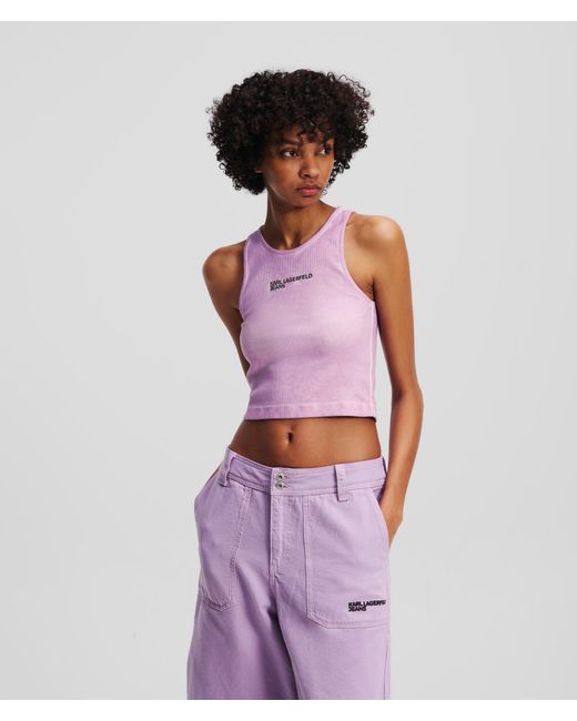 Karl Lagerfeld Purple Geripptes Tanktop Mit Waschung, Frau, Größe