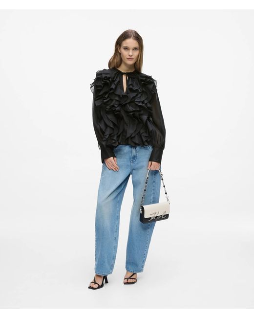 Karl Lagerfeld Black Organza Ruffle Blouse