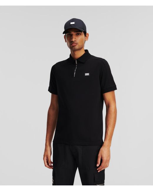 Karl Lagerfeld Black Zip Placket Polo Shirt for men