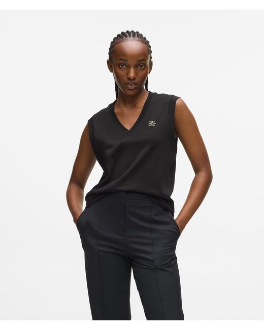 Karl Lagerfeld Black V-Neck Tank Top