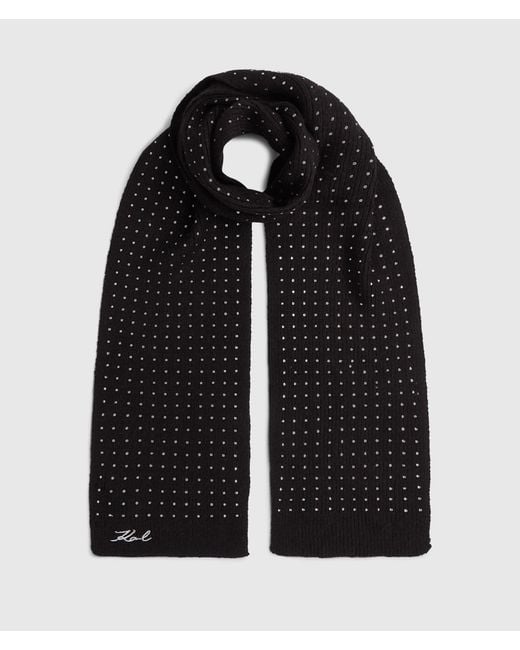 Karl Lagerfeld Black K/Signature Long Rhinestone Scarf