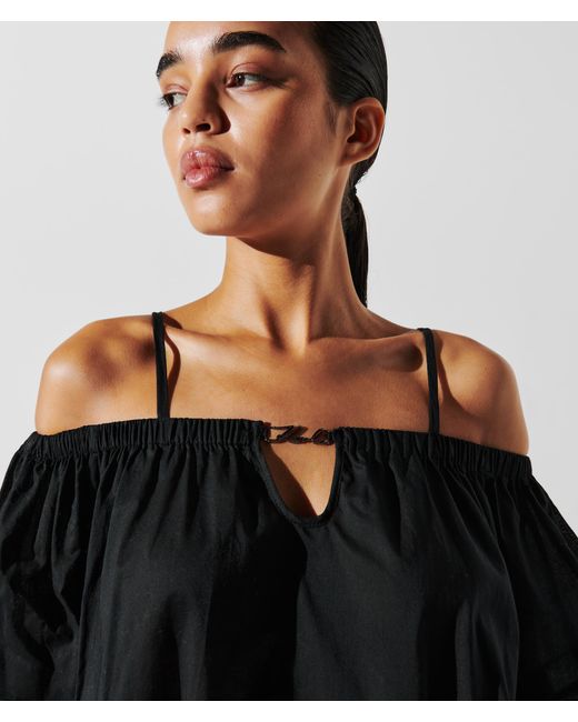 Karl Lagerfeld Black K/signature Off-shoulder Beach Dress