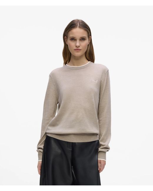 Karl Lagerfeld Natural Merino Wool Crewneck Sweater