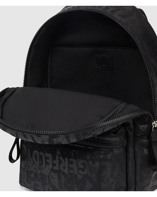 KL Jeans Rucksack Aus Nylon Mit Grafikprint, Herren, Allover-Print Mit Strukturiertem Logo – Schwarz, Größe in Black für Herren