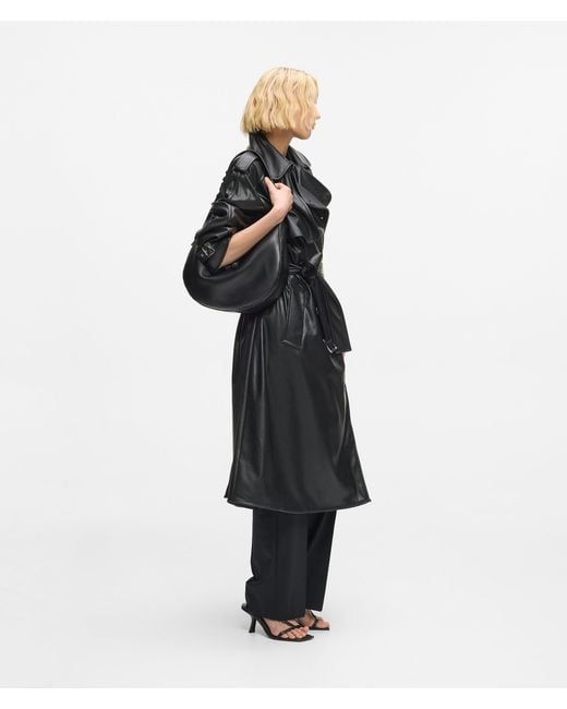 Karl Lagerfeld Black Perforated Faux Leather Trench Coat