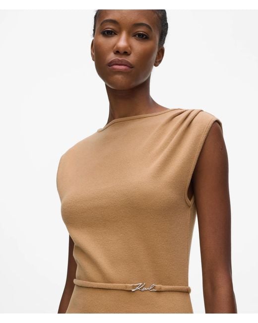 Karl Lagerfeld Natural Belted Sleeveless Jersey Dress
