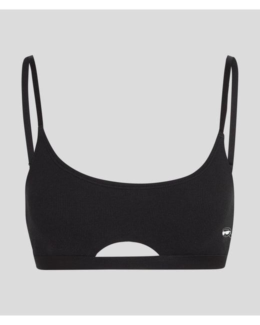 Karl Lagerfeld Black Ikon Gerippte Peephole-Bralette, Damen, Größe