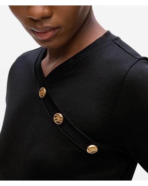 Karl Lagerfeld Black Button-Detail Long-Sleeved T-Shirt
