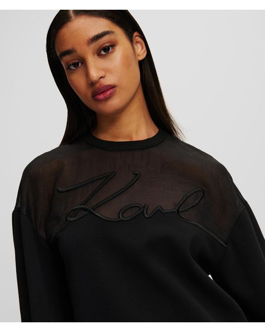 Karl Lagerfeld Black Mixed Fabric Karl Signature Sweatshirt