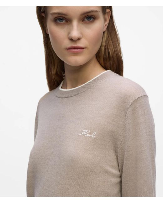 Karl Lagerfeld Natural Merino Wool Crewneck Sweater