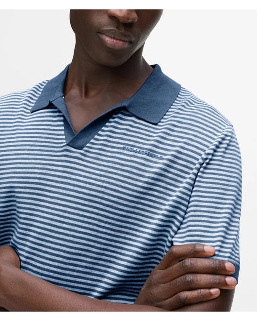 Karl Lagerfeld Blue Striped Knit Polo Shirt for men