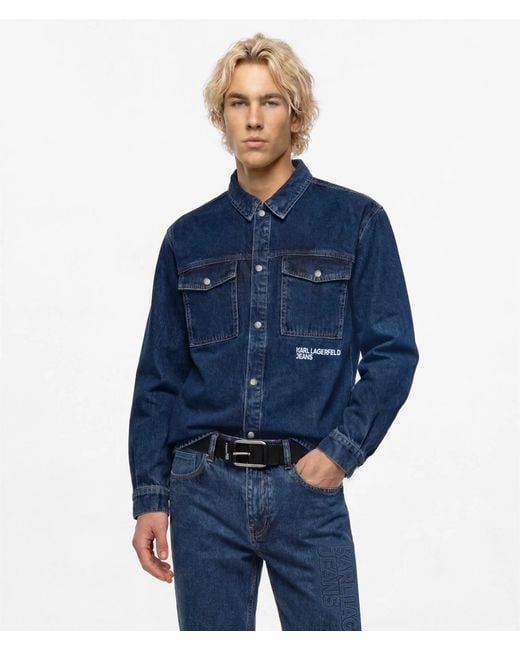 KL Jeans Blue Logo Denim Overshirt for men
