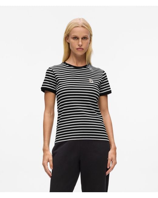 Karl Lagerfeld Black Ikon Striped Rib T-Shirt