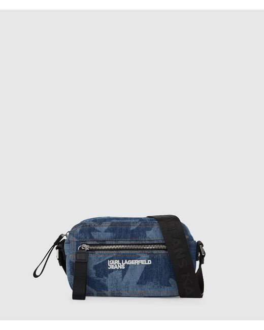 KL Jeans Blue Monogram Denim Camera Bag for men