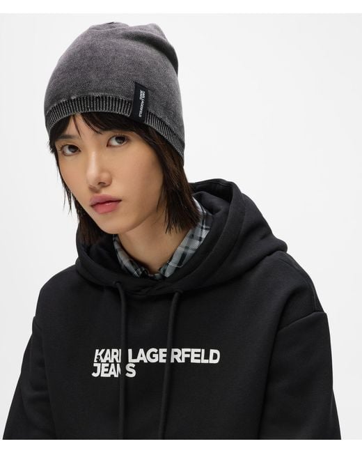 KL Jeans Gray Washed Logo Patch Beanie