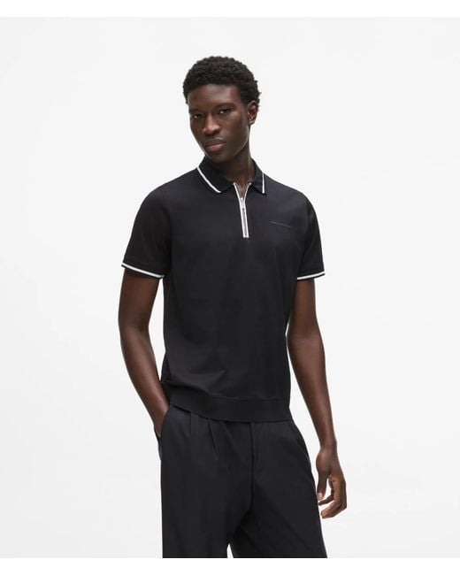 Karl Lagerfeld Black Contrast Piping Polo Shirt for men