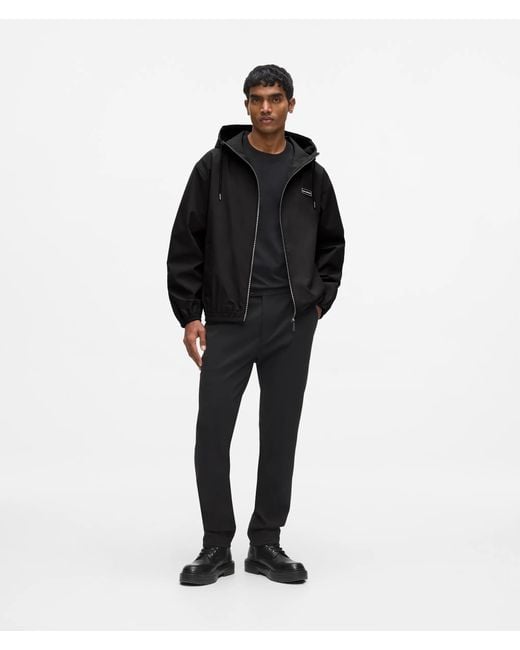 Karl Lagerfeld Black Hooded Logo Patch Zip-Up Jacket for men