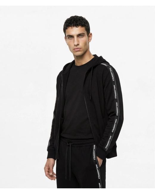 Karl Lagerfeld Black Logo Loungewear Zip-Up Hoodie for men