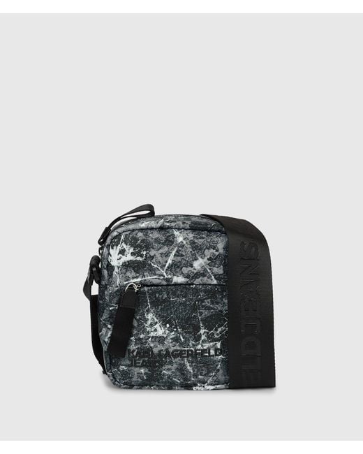 KL Jeans Black Nylon Graffiti Print Crossbody Bag for men