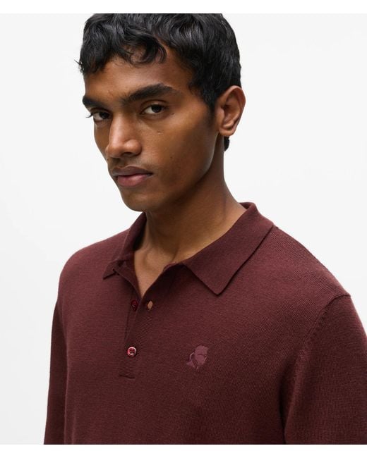 Karl Lagerfeld Red Wool Long-Sleeved Polo Shirt for men
