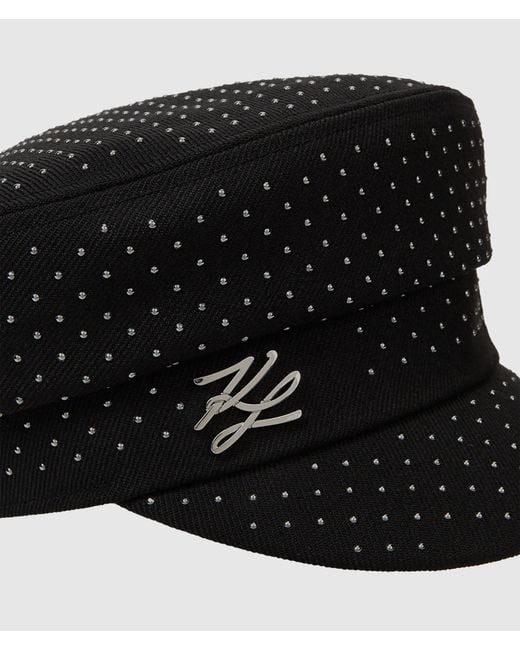 Karl Lagerfeld Black K/Autograph Studded Captain Cap