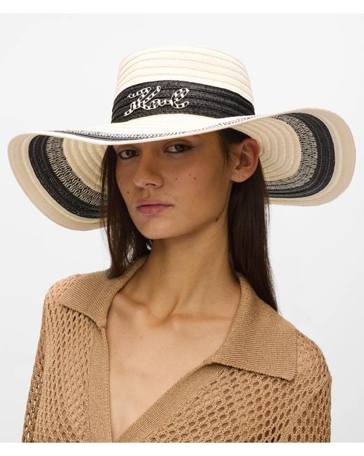 Karl Lagerfeld White K/Signature Stripe Logo Sun Hat