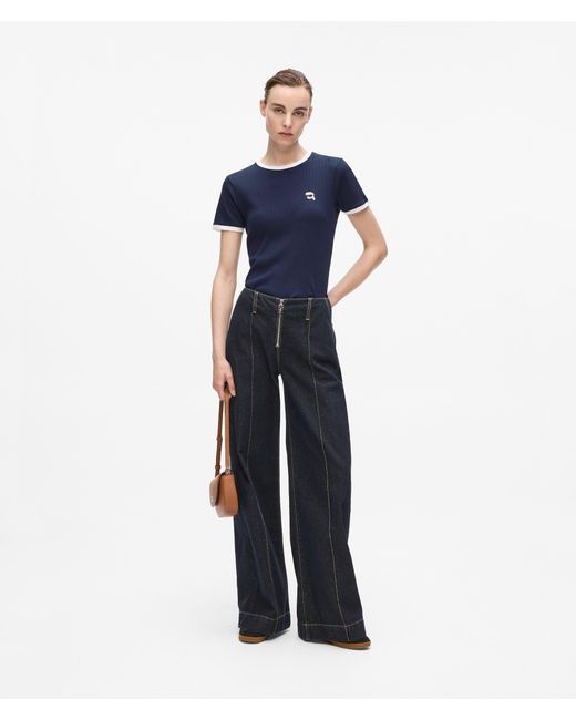Karl Lagerfeld Blue Ikon Slim Fit Rib T-Shirt