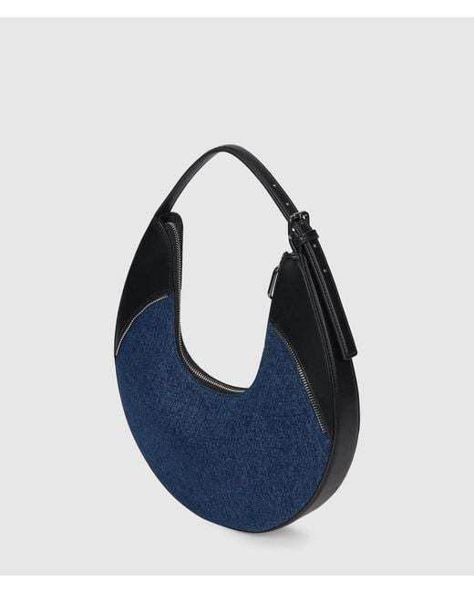 KL Jeans Blue Rebel Denim And Faux-Leather Hobo Bag