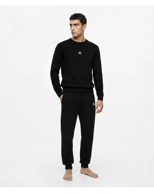 Karl Lagerfeld Black Monogram Cashmere Blend Loungewear Pants for men