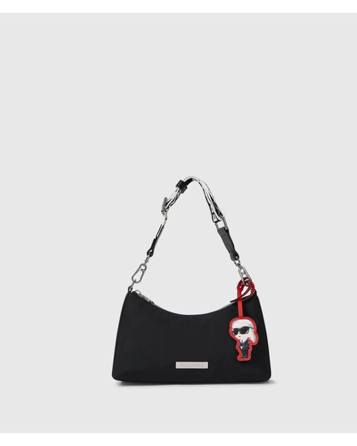 Karl Lagerfeld Black Ikon Nylon Charm Shoulder Bag