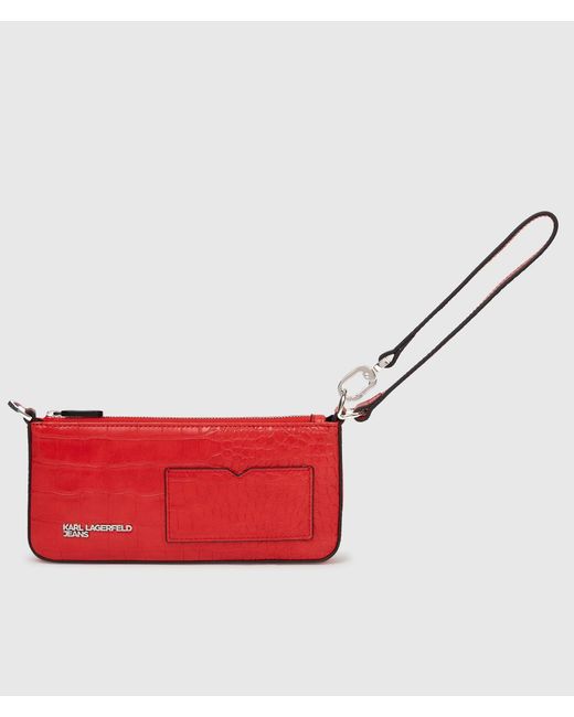 KL Jeans Red Transformable Croco Pouch