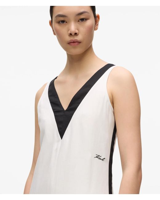 Karl Lagerfeld White Monochrome Linen Blend Dress