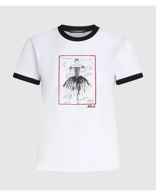 Karl Lagerfeld White Le Ballet Slim-Fit-T-Shirt, Damen, Größe