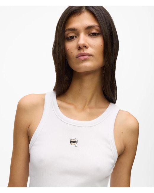 Karl Lagerfeld White Ikon Ribbed Tank Top