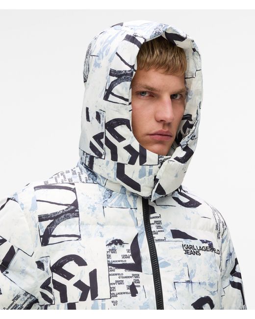 KL Jeans Gray All-Over Monogram Puffer Jacket for men