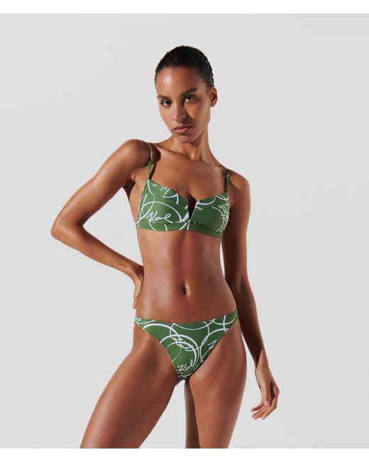 Karl Lagerfeld Green Circle Print Brazilian Bikini Bottoms