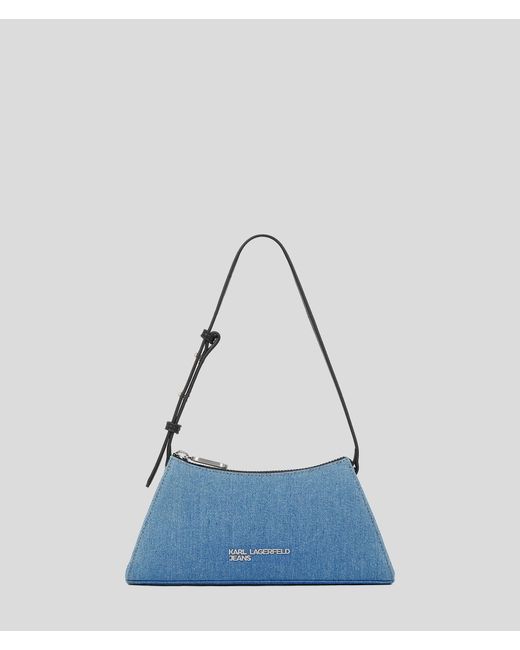Karl Lagerfeld Blue Metal Logo Denim Shoulder Bag