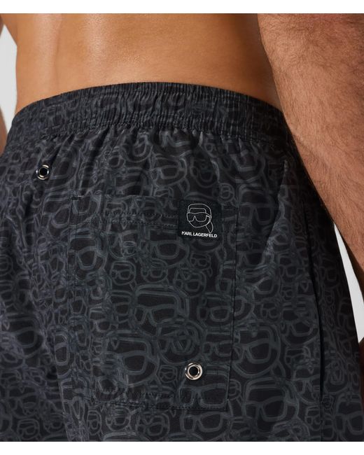 Karl Lagerfeld Black Ikon All-Over-Print Short Boardshorts for men