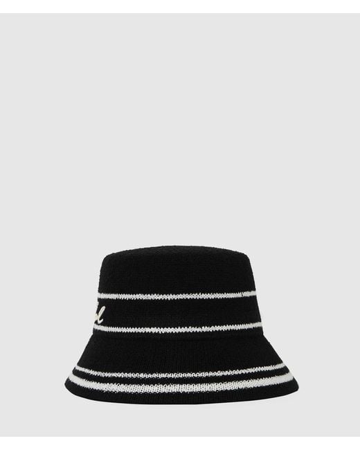 Karl Lagerfeld Black Signature Knit Bucket Hat
