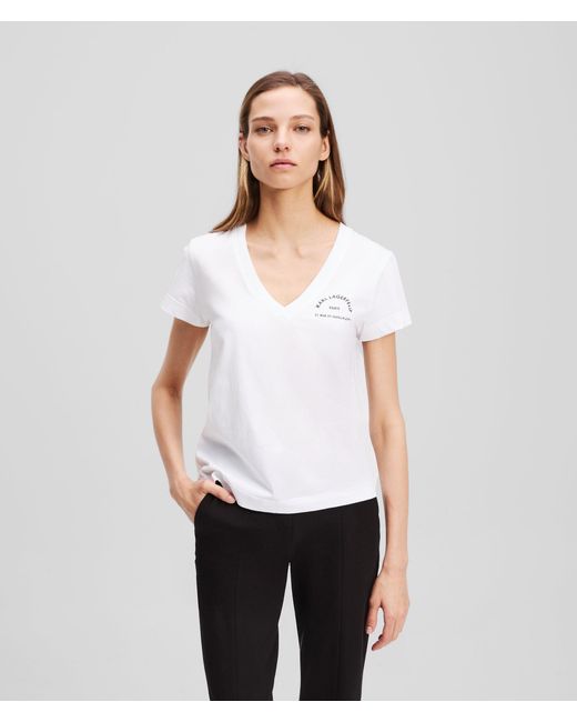 Karl Lagerfeld White Rue St-Guillaume V-Neck T-Shirt