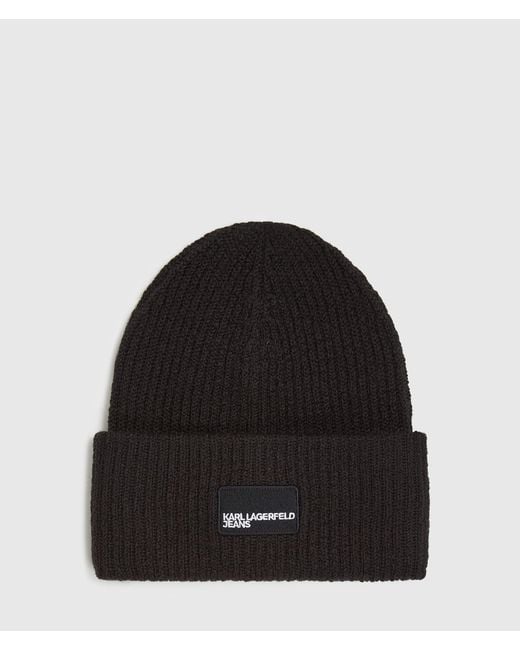 KL Jeans Black Logo Patch Long Beanie